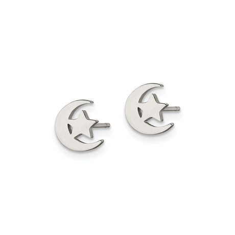 Stainless Steel Stud Earrings, Crescent Moon and Star, Islamic Symbol Design, Unisex