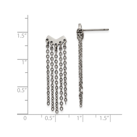 Stainless Steel Dangle Earrings with V-Shaped Base and Cascading Chains, Modern Minimalist Style