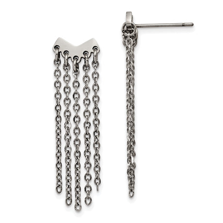 Stainless Steel Dangle Earrings with V-Shaped Base and Cascading Chains, Modern Minimalist Style