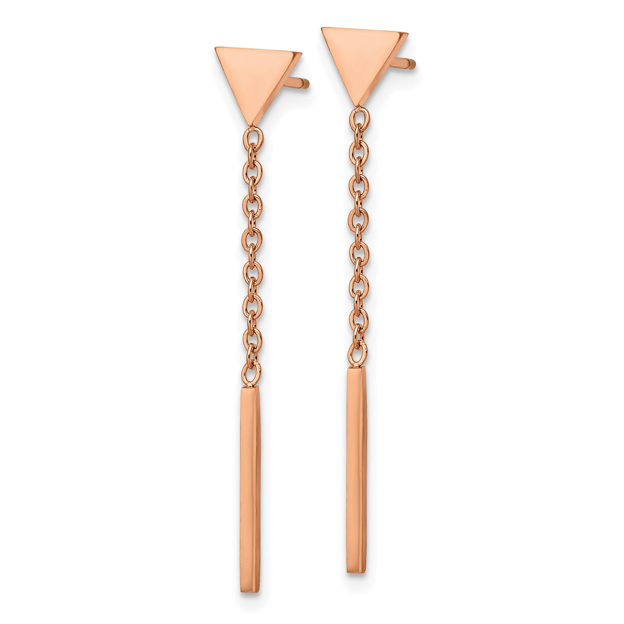 Stainless Steel Drop Earrings with Triangle and Bar Dangle, Rose Gold Tone, Geometric Style