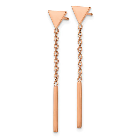 Stainless Steel Drop Earrings with Triangle and Bar Dangle, Rose Gold Tone, Geometric Style