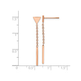 Stainless Steel Drop Earrings with Triangle and Bar Dangle, Rose Gold Tone, Geometric Style