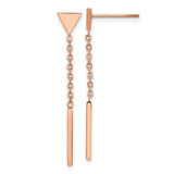 Stainless Steel Drop Earrings with Triangle and Bar Dangle, Rose Gold Tone, Geometric Style