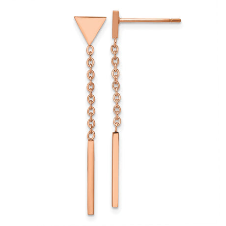 Stainless Steel Drop Earrings with Triangle and Bar Dangle, Rose Gold Tone, Geometric Style
