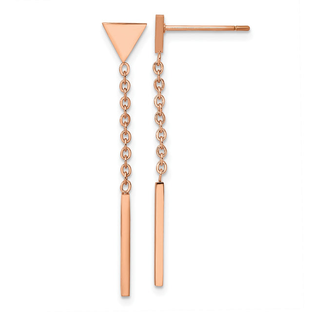 Stainless Steel Drop Earrings with Triangle and Bar Dangle, Rose Gold Tone, Geometric Style