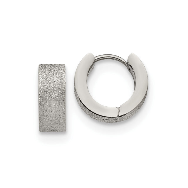 Stainless Steel Huggie Hoop Earrings with Textured Exterior and Smooth Interior Finish