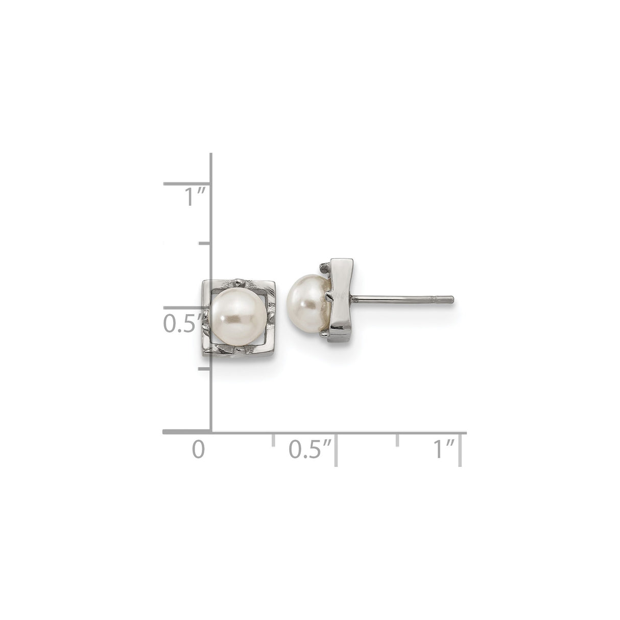 Stainless Steel Stud Earrings with Simulated Pearls, Textured Square Frame Design