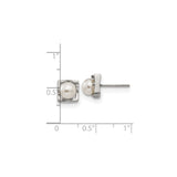 Stainless Steel Stud Earrings with Simulated Pearls, Textured Square Frame Design