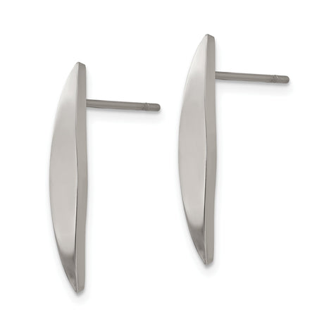 Stainless Steel Curved Dagger Stud Earrings, Minimalist Polished Unisex Design