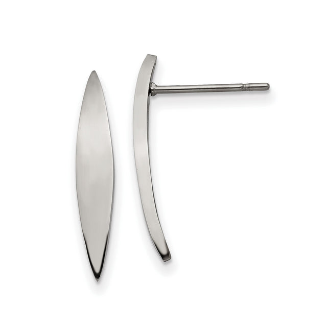 Stainless Steel Curved Dagger Stud Earrings, Minimalist Polished Unisex Design