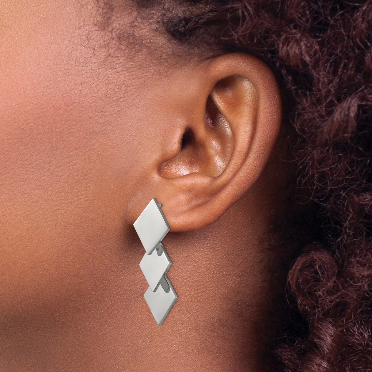 316 Stainless Steel Drop Earrings with Stacked Rhombus Design, Geometric Minimalist Style