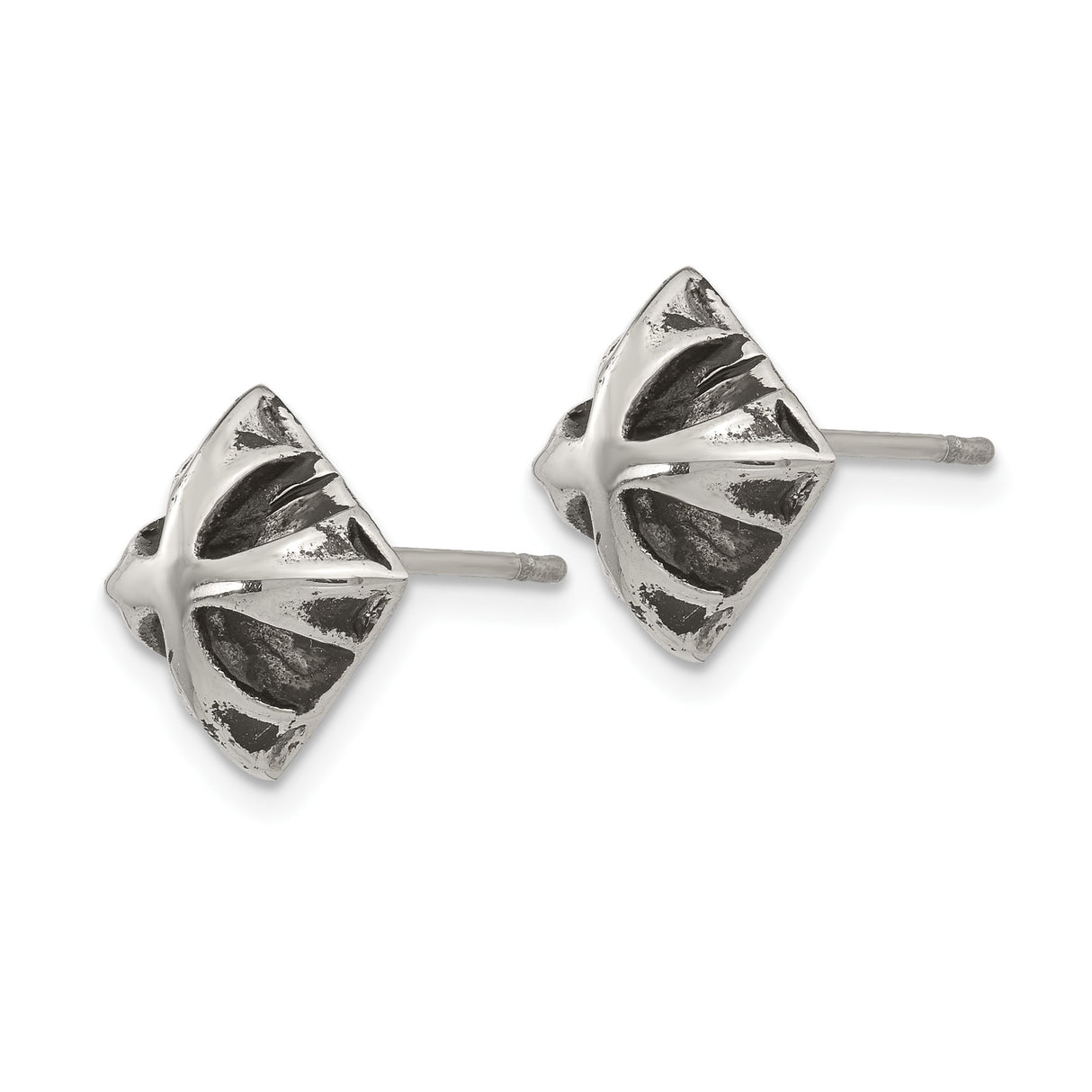 Stainless Steel Cross Stud Earrings, Textured Square Gothic Style, Unisex Religious Jewelry