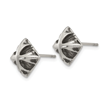 Stainless Steel Cross Stud Earrings, Textured Square Gothic Style, Unisex Religious Jewelry