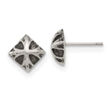 Stainless Steel Cross Stud Earrings, Textured Square Gothic Style, Unisex Religious Jewelry