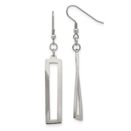 Stainless Steel Dangle Earrings, Open Rectangle Bar Design, Minimalist Geometric Drop Style