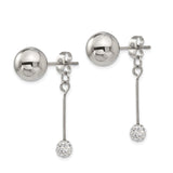 Stainless Steel Drop Earrings with Crystal Sphere Dangle, Modern Minimalist Style for Women