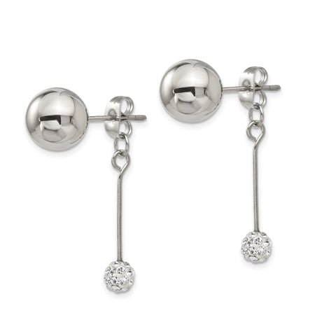 Stainless Steel Drop Earrings with Crystal Sphere Dangle, Modern Minimalist Style for Women