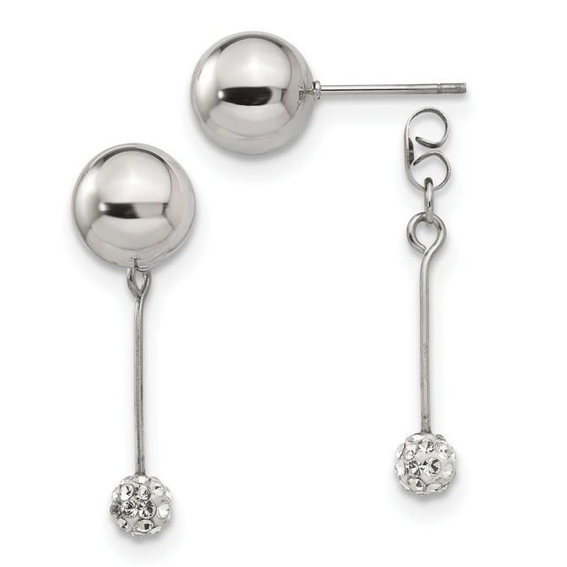 Stainless Steel Drop Earrings with Crystal Sphere Dangle, Modern Minimalist Style for Women