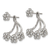 Stainless Steel Floral Stud Earrings with Clear Crystal Accents, Layered Petal Design