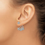 Stainless Steel Floral Stud Earrings with Clear Crystal Accents, Layered Petal Design