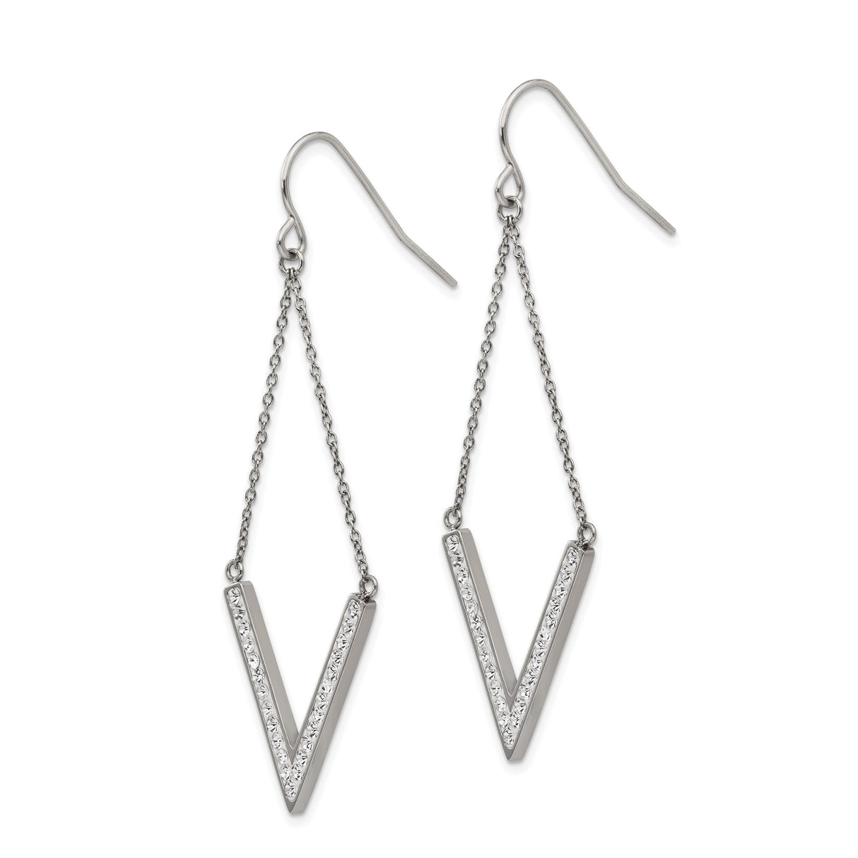 316 Stainless Steel Drop Earrings with Crystal V-Shape Pendant, Long Geometric Dangle Design