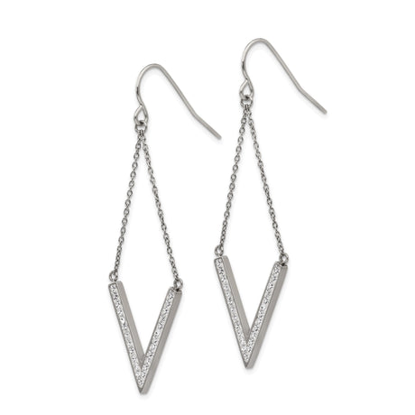 316 Stainless Steel Drop Earrings with Crystal V-Shape Pendant, Long Geometric Dangle Design