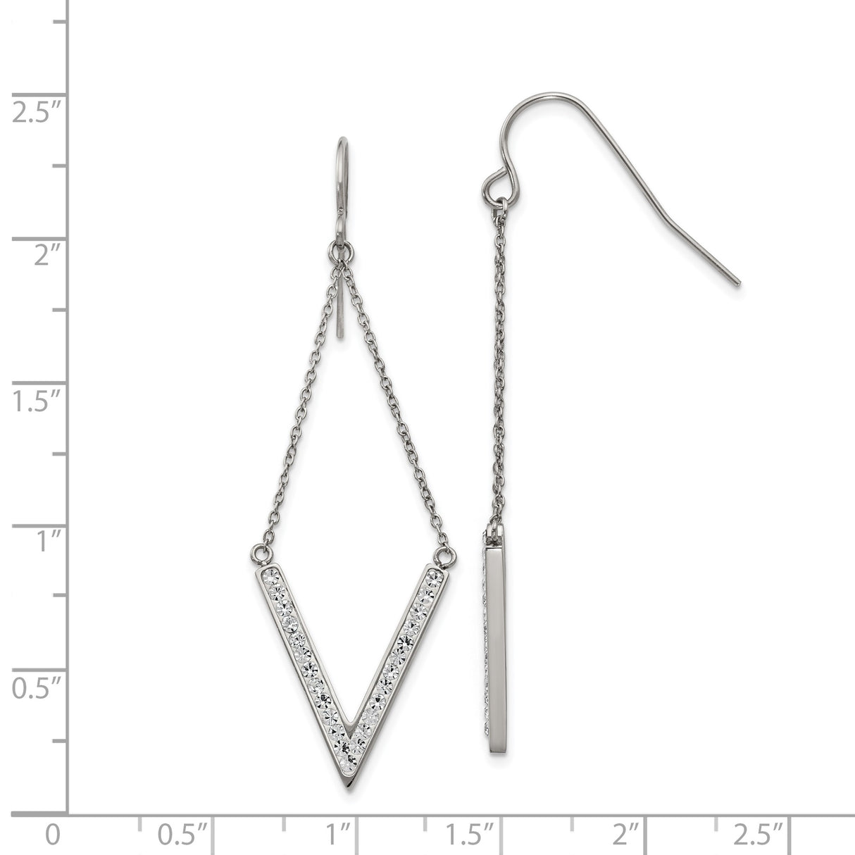 316 Stainless Steel Drop Earrings with Crystal V-Shape Pendant, Long Geometric Dangle Design