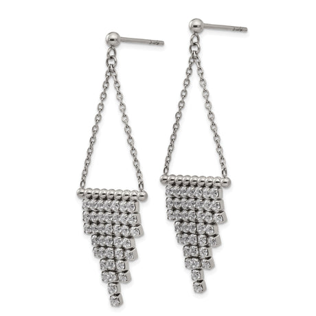 Stainless Steel Drop Earrings with Cubic Zirconia, Asymmetrical Chandelier Design