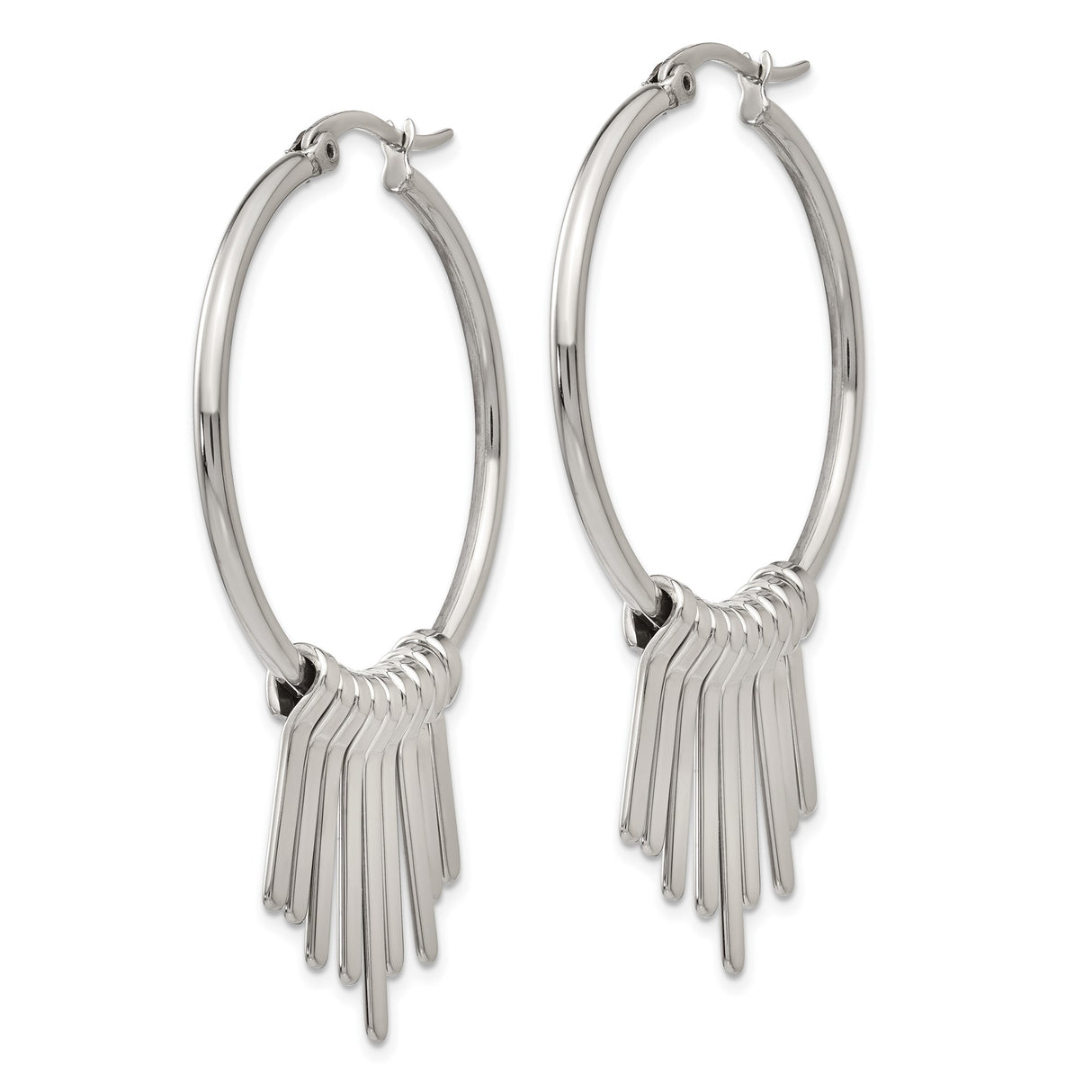 Stainless Steel Dangle Hoop Earrings with Tapered Bar Accents, Modern Minimalist Design