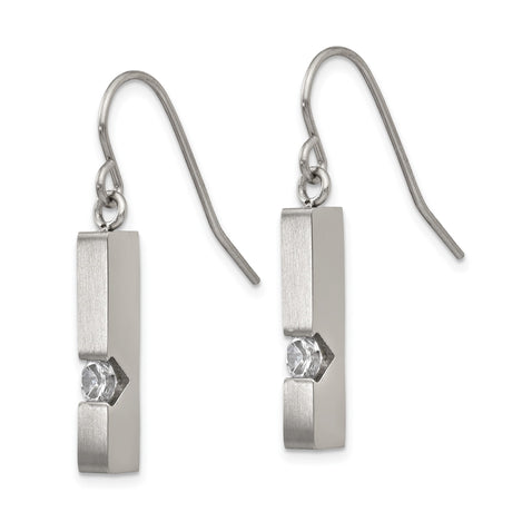 Stainless Steel Drop Earrings with Clear Crystal Bar Design, Hypoallergenic Dangle Style