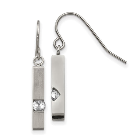 Stainless Steel Drop Earrings with Clear Crystal Bar Design, Hypoallergenic Dangle Style