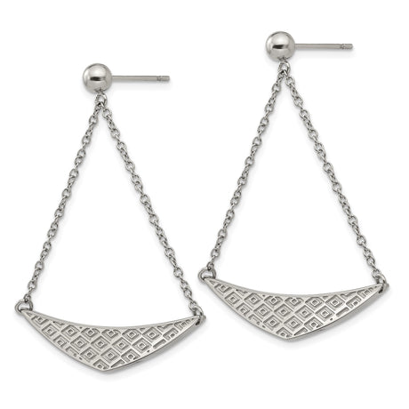 Stainless Steel Dangle Earrings with Curved Geometric Pendants and Swinging Chains
