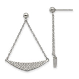 Stainless Steel Dangle Earrings with Curved Geometric Pendants and Swinging Chains