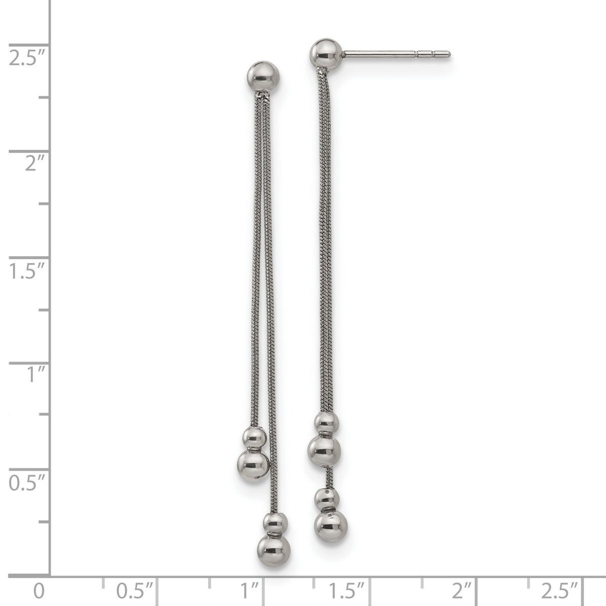 Stainless Steel Dangle Earrings with Snake Chain and Polished Ball Accents, Minimalist Drop Style