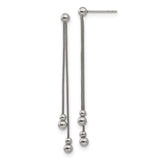 Stainless Steel Dangle Earrings with Snake Chain and Polished Ball Accents, Minimalist Drop Style