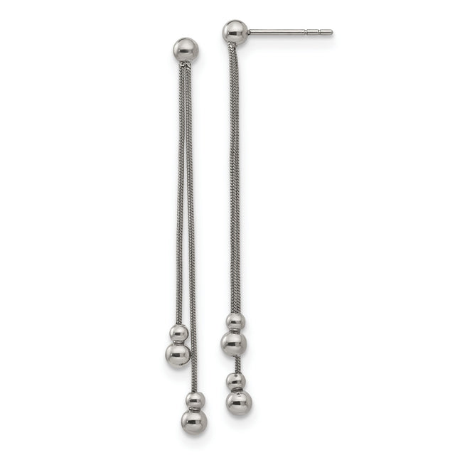 Stainless Steel Dangle Earrings with Snake Chain and Polished Ball Accents, Minimalist Drop Style