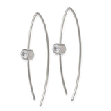 Stainless Steel Threader Earrings with Bezel Set Clear Cubic Zirconia, Minimalist Long Chain Design