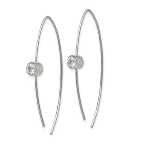 Stainless Steel Threader Earrings with Bezel Set Clear Cubic Zirconia, Minimalist Long Chain Design