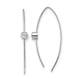 Stainless Steel Threader Earrings with Bezel Set Clear Cubic Zirconia, Minimalist Long Chain Design