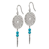 Stainless Steel Dangle Earrings with Turquoise Beads, Dreamcatcher and Feather Charms, Boho Style
