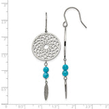 Stainless Steel Dangle Earrings with Turquoise Beads, Dreamcatcher and Feather Charms, Boho Style