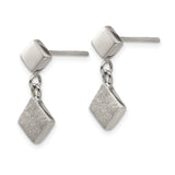 Stainless Steel Dangle Earrings with Dual Diamond Shape Drop, Polished and Textured Finish