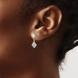 Stainless Steel Dangle Earrings with Dual Diamond Shape Drop, Polished and Textured Finish