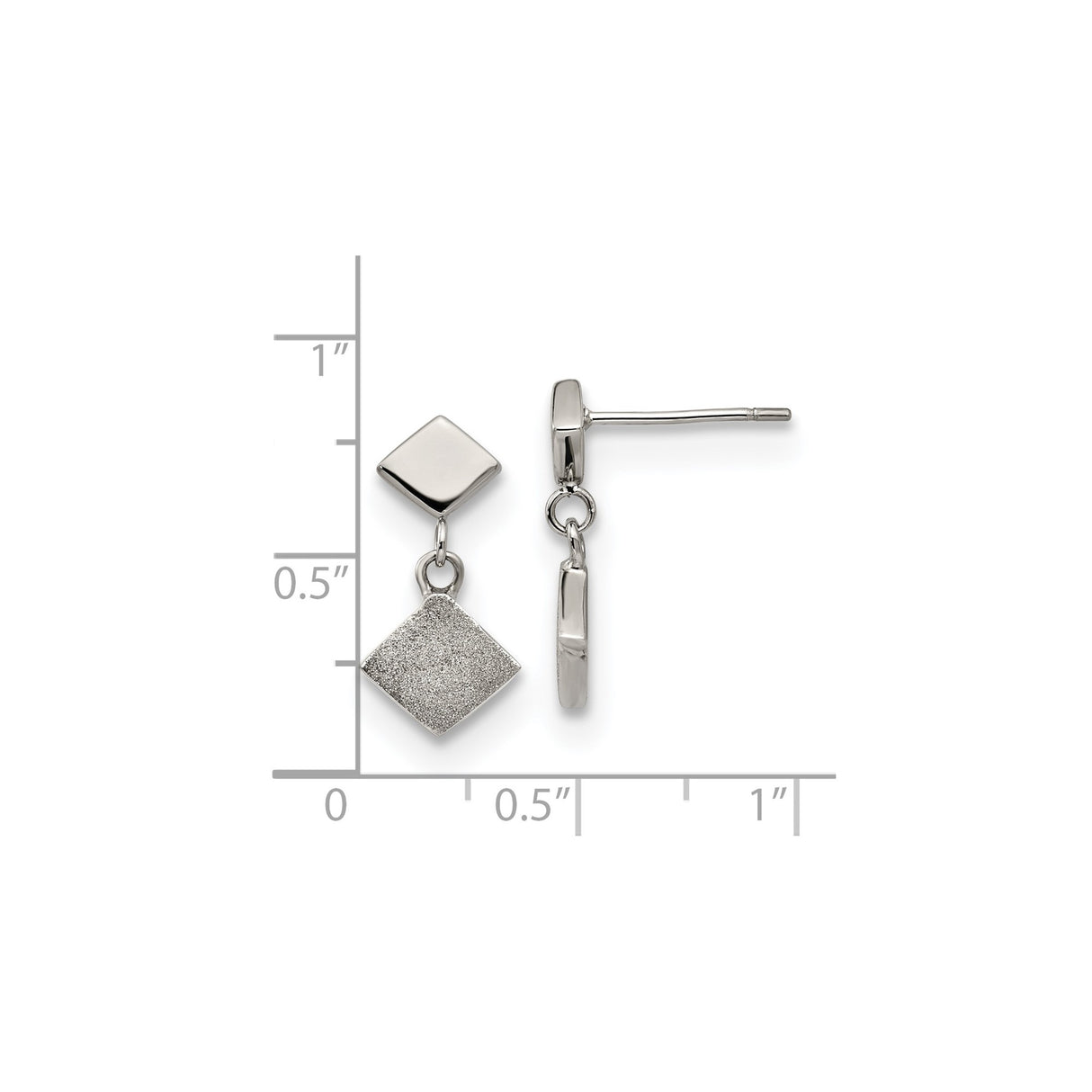 Stainless Steel Dangle Earrings with Dual Diamond Shape Drop, Polished and Textured Finish