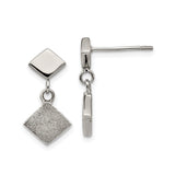 Stainless Steel Dangle Earrings with Dual Diamond Shape Drop, Polished and Textured Finish