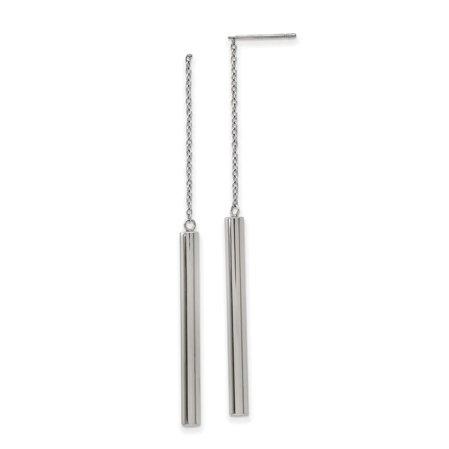 316 Stainless Steel Threader Earrings, Minimalist Long Bar Drop with Chain, Unisex Modern Dangle Style