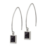 Stainless Steel Drop Earrings with Black Pyramid Inlay, Geometric Square Dangle Design