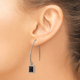Stainless Steel Drop Earrings with Black Pyramid Inlay, Geometric Square Dangle Design