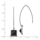 Stainless Steel Drop Earrings with Black Pyramid Inlay, Geometric Square Dangle Design