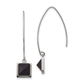 Stainless Steel Drop Earrings with Black Pyramid Inlay, Geometric Square Dangle Design